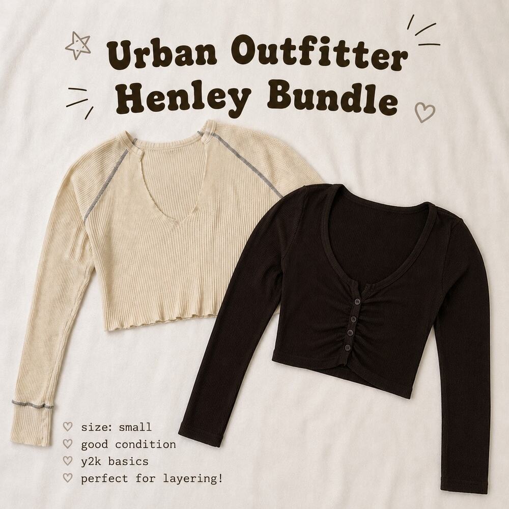 Urban Outfitters BDG Henley Bundle Black Crop & Cream Loose Crop Long Sleeves